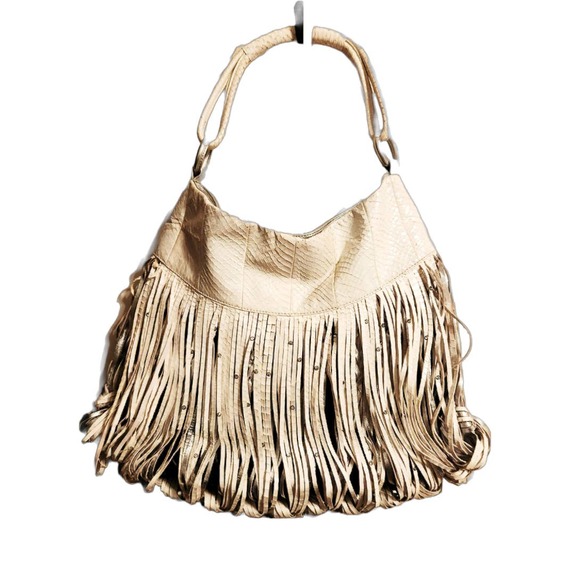 Katherine Kwei Eternity Knot Fringe Snakeskin Silver Handbag - Picture 3 of 12